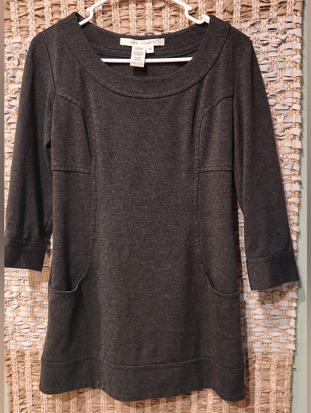 Max Studio 3/4 Length Shift Dress In Dk Gray - Size XS